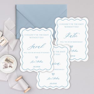 Dusty Blue Bridesmaid Proposal Card | Personalized Will You Be My Bridesmaid Card | Maid Of Honor Proposal Card | Scalloped Edge Cards