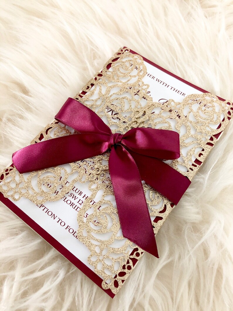 Burgundy and Rose Gold Laser Cut Invitation Rose Laser Cut Etsy