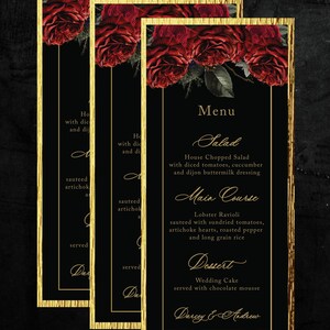 Red Roses Menu Card| Moody Floral Wedding Menu Cards| Wedding Reception ...