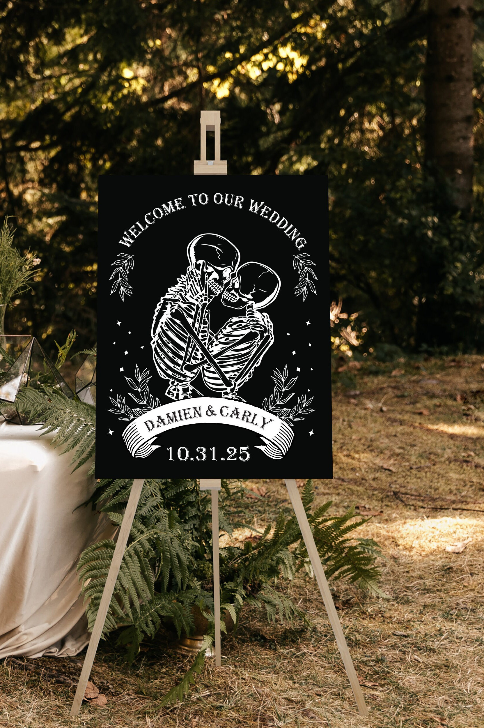 Skeleton Couple Wedding Sign| Gothic Wedding Welcome Sign| Til