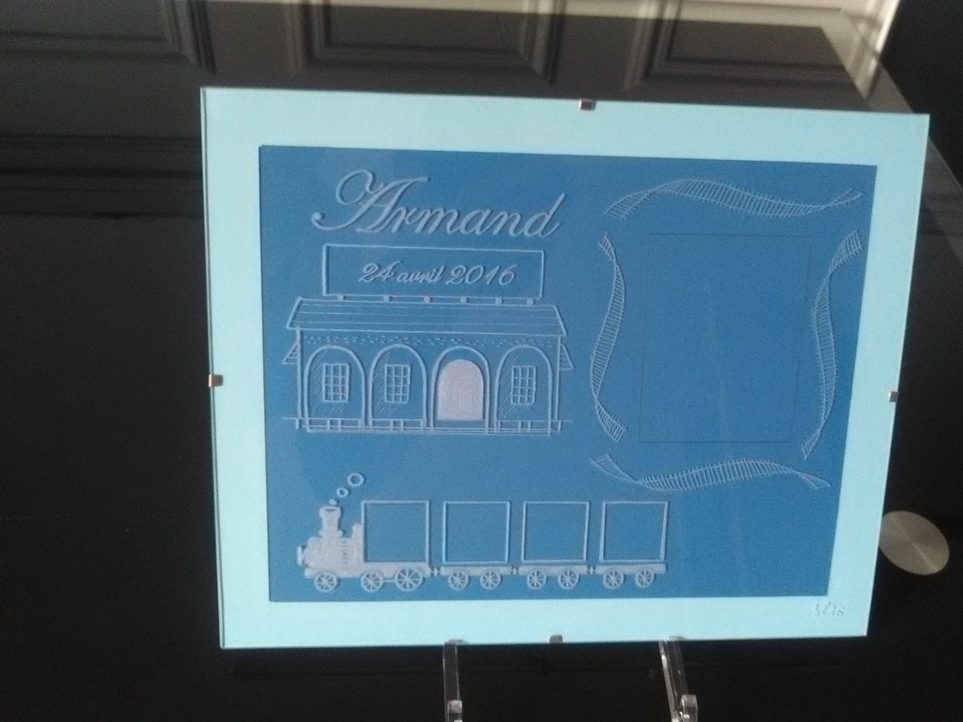 Cadeau de Baptême - Cadre Sous-Verre A4 Personnalisé Gravure Prénom, Date et 5 Emplacements Photos