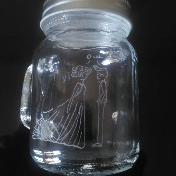 Mini Mason Jar de 8.5 cm pour dragées - personnalisation offerte - Gravure mariage/naissance