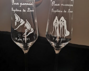 Personalized champagne flute 18 cm - Engraved with a text and a drawing
