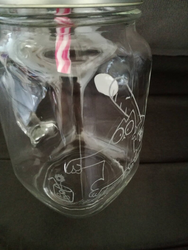 Mason Jar de 450 ml avec anse et paille Gravure du célèbre chat affamé assoifé image 3