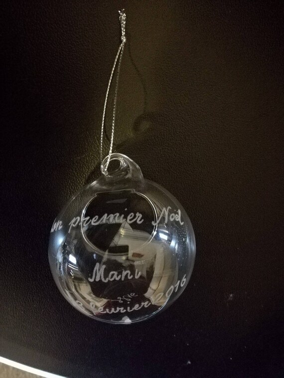 Boule De Noël En Verre Ouverte à Suspendre De 10 Cm Personnalisation Offerte Gravure Mon Premier Noël Prénom Et Date