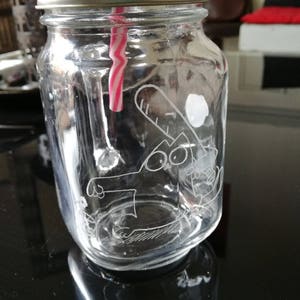 Mason Jar de 450 ml avec anse et paille Gravure du célèbre chat affamé assoifé image 1