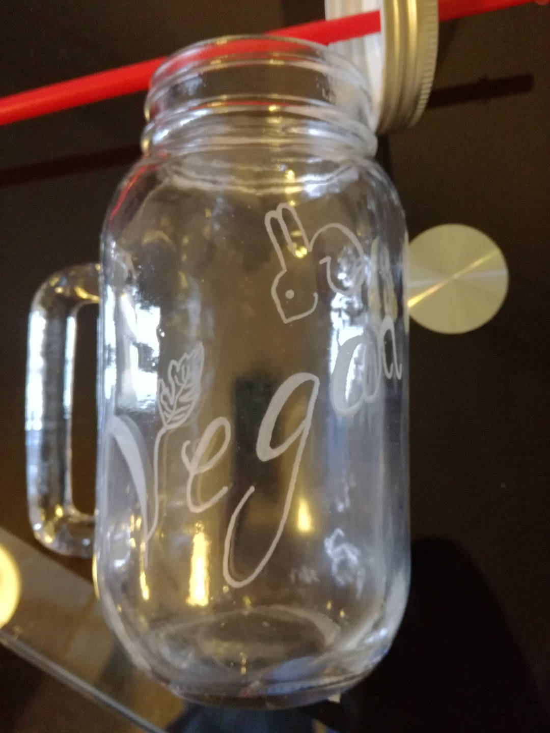Mason Jar de 680 Ml avec Anse et Paille - Gravure Vegan