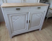 Old wood bottom buffet painted light grey patinated 2 doors, 2 drawers