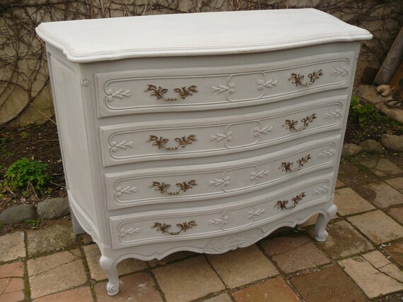 Louis Xv Dresser Bent Birch Painted Weathered Gray 4 Drawers Etsy