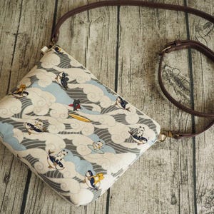 Japanese Vintage Poster Fabric Crossbody Bag: Handmade Zipper Sling
