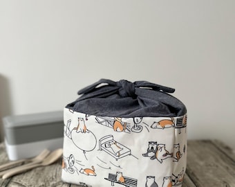 Japanese Sushi Cat Print Lunch Box Bag - Handmade Bento Bag