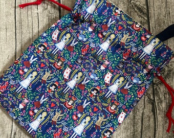 Handmade Alice in wonderland print tote bag, shoulder bag, Personalised gift