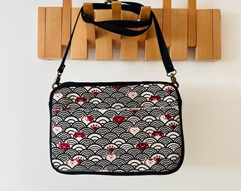 Elegant Japanese-Style Cat Pattern Cross-Body Bag, Shoulder Bag, with pockets