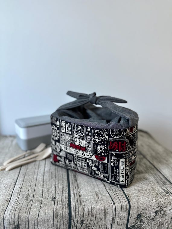 Handmade Japanese Bento Bag: Navy Star Monogram Lunch Bag