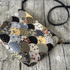 Vintage Japanese Fabric Crossbody Bag: Handmade Cotton Linen Sling Bag