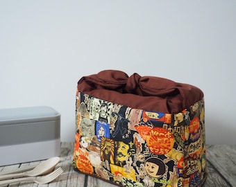 Japanese Vintage Poster Lunch Bag: Handmade Bento Bag, Name Embroidery Option