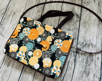 Japanese Cat Print Laptop Bag, Crossbody Shoulder Bag