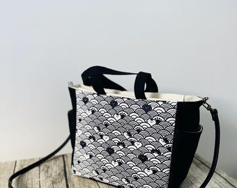 Japanese Vintage Wave Cat Shoulder Bag: Handmade Crossbody Handbag