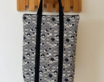 Japanese Black Wave Cat Backpack: Convertible Tote Bag with Embroidery Option