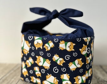 Japanese Shiba Dog print Handmade Lunch bag Bento Bag, personalised gift with name embroidery