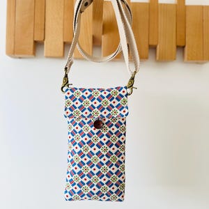 Japanese Vintage Fabric Phone Crossbody Bag with Adjustable Strap