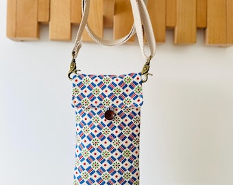 Japanese Vintage Fabric Phone Crossbody Bag with Adjustable Strap