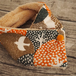 Handmade Japanese print embroidery fleece scarf neck warmer, personalised gift