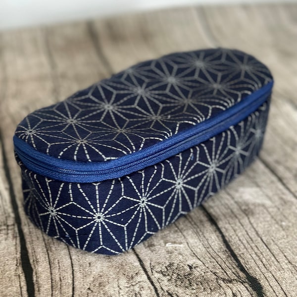 Handmade Name embroidery Japanese vintage print Zipper make up bag,cosmetic bag, toiletry bag, pencil case, personalized gift