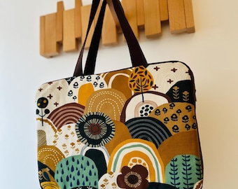 Japanese Print Laptop Bag: Handmade Cotton Linen Crossbody