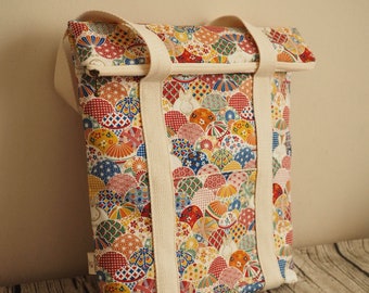 Sac à dos et sac fourre-tout en tissu de style japonais fait main, double usage avec compartiments, cadeau personnalisé