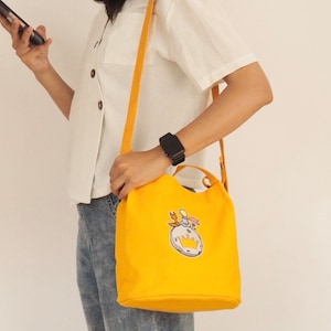 Handmade Embroidery Cat and Cartoons Sling Bag Shoulder Bag Crossbody Bag, with Adjustable Strap, personalised gift