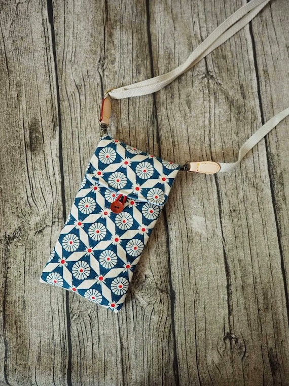 Japanese Vintage Fabric Phone Crossbody Bag with Adjustable Strap