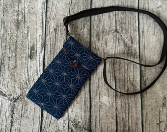 Japanese Fabric Phone Crossbody Bag: Vintage Star Monogram, Adjustable Strap