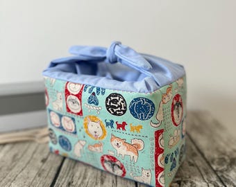 Shiba Dog Print Lunch Bag: Japanese Bento Bag, Handmade