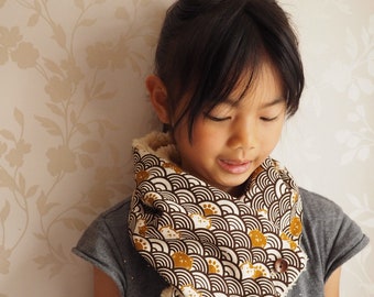 Handmade Japanese cat print fleece scarf neck warmer, personalised gift Christmas gift