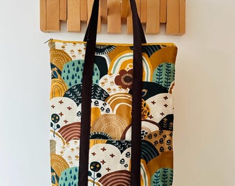 Japanese Mountains Convertible Backpack - Tote bag, Duel use with compartments and Adjustable Strap