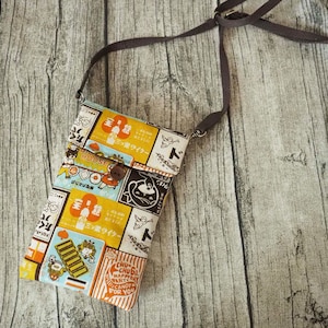 Japanese Vintage Poster Print Phone Crossbody Bag: Handmade Cotton Linen