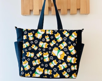 Japanese Dog Print Shoulder Bag: Large Capacity Crossbody Handbag