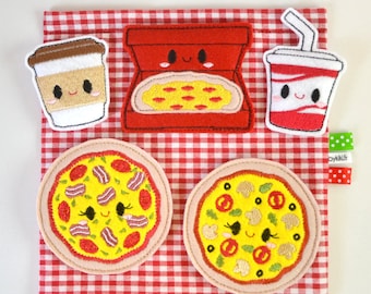 dinette en feutrine brodée pizza party kawaii