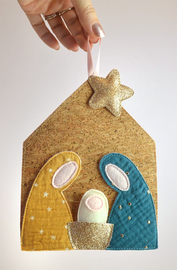 Crèche de Noël Nativité en Tissu Fait Main