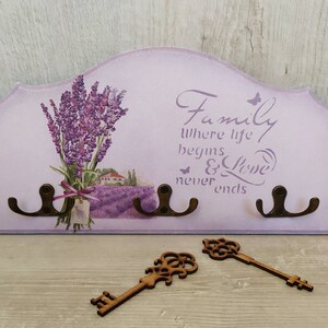 Wooden Wall Key Holder, Lavender Wall Decor, Family Key Organizer, Wooden Key Hanger,  Husewarming gift