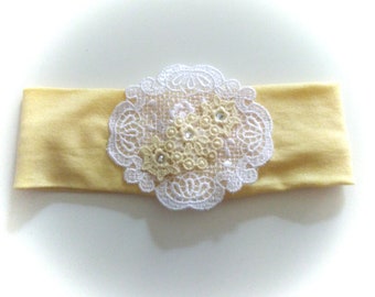 Newborn headband yellow and white