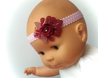 Pink satin and lace red and Burgundy headband