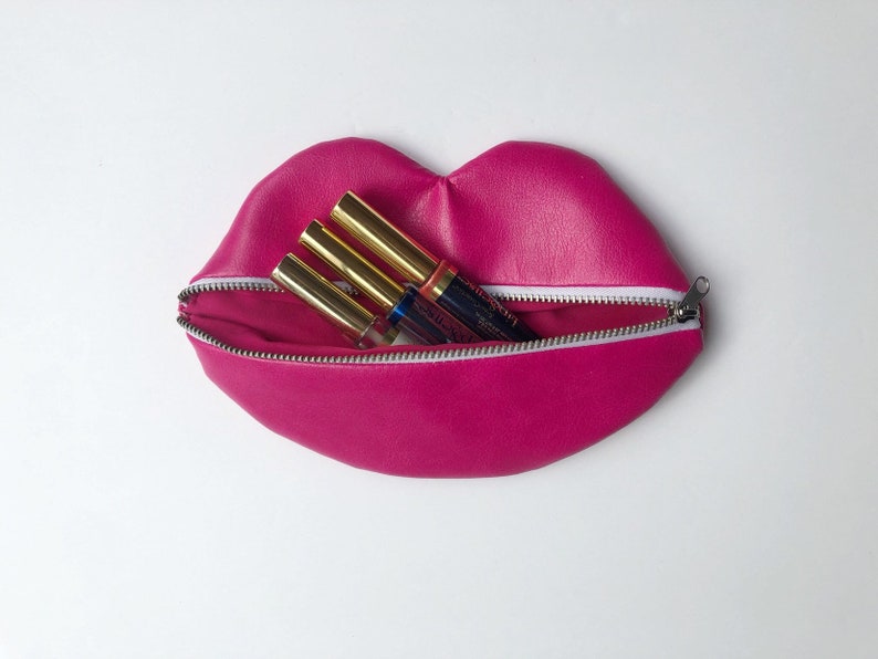 Stocking Stuffer Gift For Her Bridesmaid Gift Idea Makeup Lover Gift Coin Purse Lipstick Holder Lip Makeup Bag Pleather Lip Shaped Bag