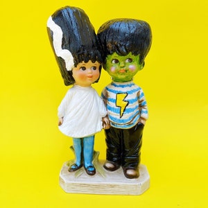 Frankenstein and Bride Ceramic Vintage Art Figure Sculpture