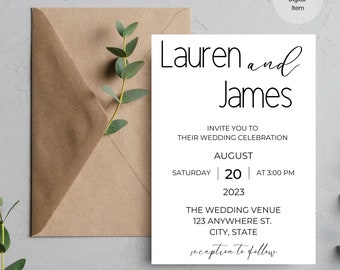 Modern Wedding Invitation Template, Minimalist Wedding Invitation Template, Editable Wedding Invitation Template, Printable Invitaiton