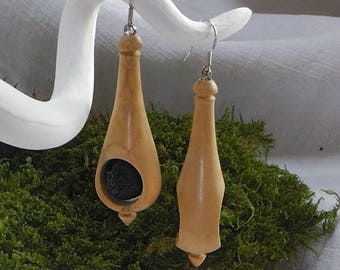 Turned boxwood lava Silver &quot;Infinity&quot; earrings