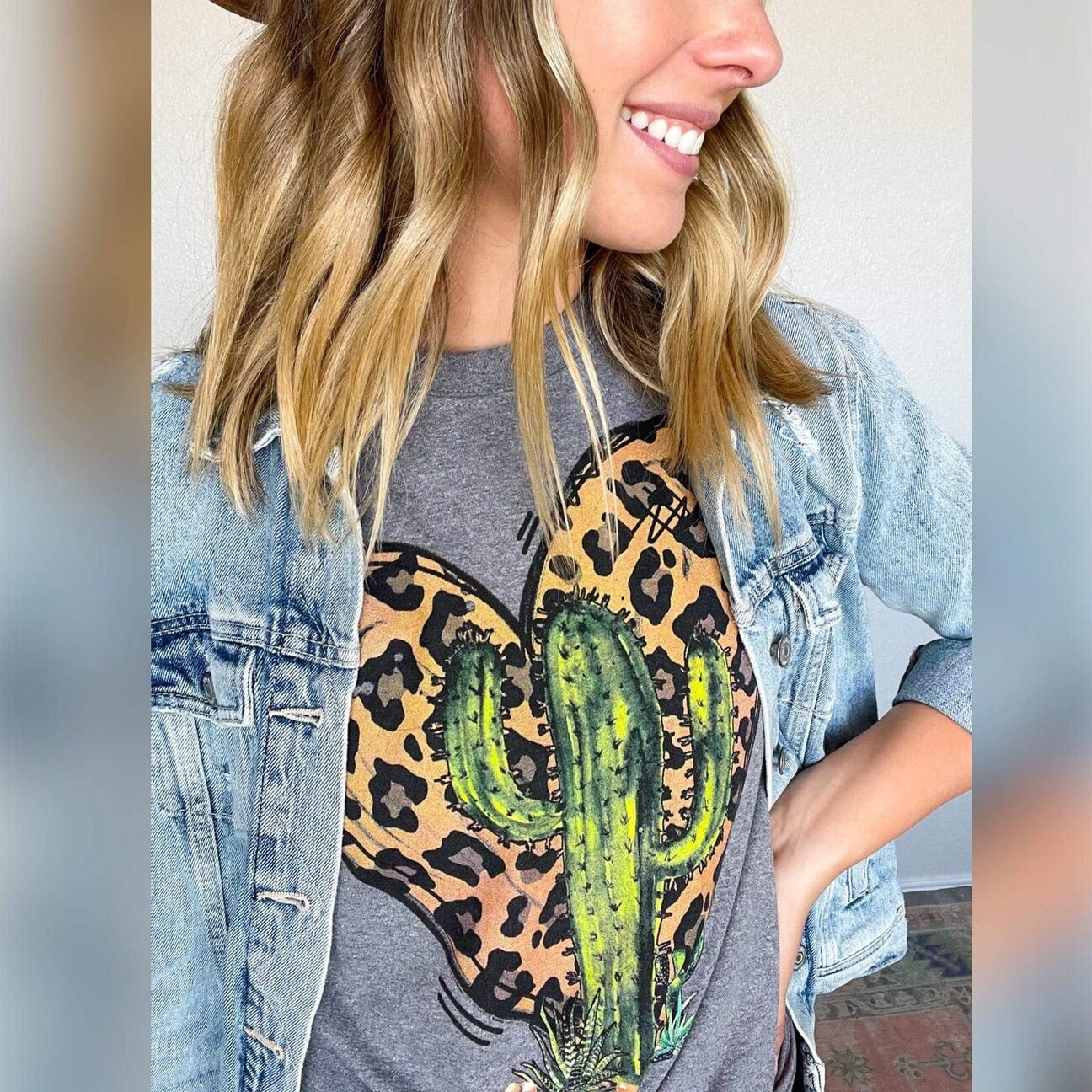 Leopard Heart Cactus Graphic Tee 