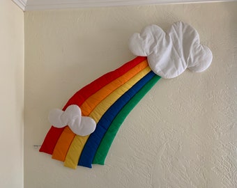 Vintage Large Wooltex Rainbow & Clouds Wall Hanging