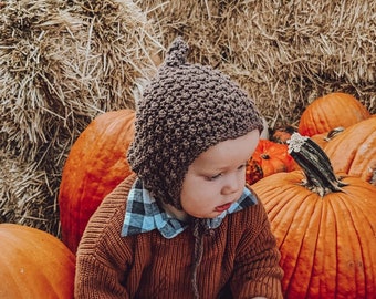 Crochet Pixie Baby Bonnet | Kromer Baby Set | Crochet Baby Pattern | Winter Fall Baby Hat | Bobblet Stitch